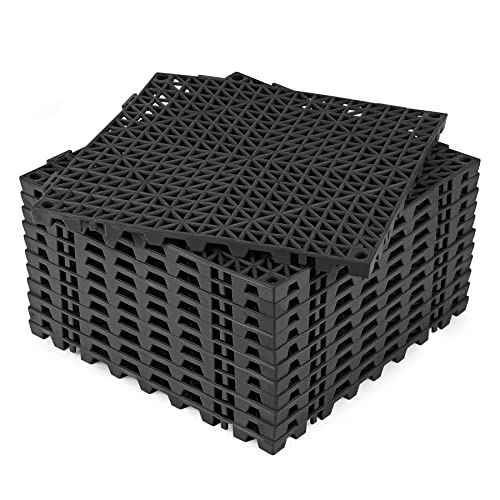 ToLanbbt Modular Interlocking Cushion 12P 11.8" x 11.8" Interlocking Rubber Floor Drain Holes Non-Slip Splicing Drainage Mats for Deck, Shower, Kitchen, Drain Pool, Sauna Bath, Indoor Outdoor (Black)