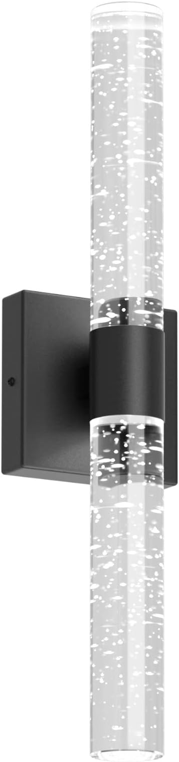 Tipace Black LED Crystal Bathroom Vanity Light Fixtures,Modern Wall Sconces Bubble Glass Wall Lights,6000K Wall Lamp for Bathroom,Living Room, Bedroom,Hallway