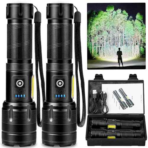 Rechargeable Flashlight 99000 High Lumens, Super Bright LED Flashlight with 7 Modes, Waterproof Powerful Flash Light for Camping, Home, Emerge¡ûcies (Black)