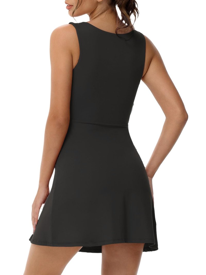 Wenlia Tennis Dress for Women with Built in Shorts Womens Athletic Dresses Active Workout Skort Dress with Pockets Black M