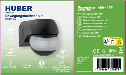 HUBER Motion 3LV Compact Infrared Motion Sensor 180° IP44 I 12-24V AC DC Potential Free Contact Motion Sensor LED Suitable Horizontal/Vertical Adjustable Anthracite