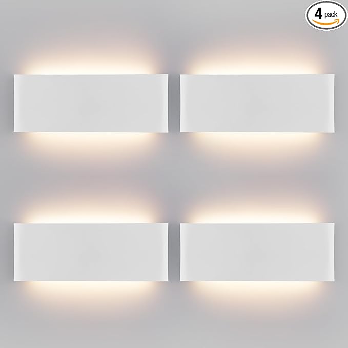 Mille Luckiole 15Inch Bathroom Vanity Mirror Light,Dimmable 3000K-6500K 5 Color Selectable Hallway LED Wall Light,Modern LED Sconce Wall for Stairwell,Bedroom,20W White 4Pack Up and Down Led Wall Lamp