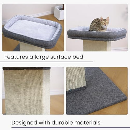 Catry Mellow 2-Level 19" Cat Tree with Large Washable Replaceable Bed, Big Sisal Post, Quick Assembly, Built to Last, Ideal for Small to Large Cats, Grey