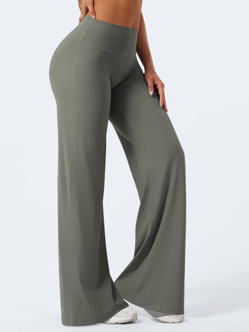 YEOREO Workout Leggings Womens No Front Seam Straight Leggings 35" High Waist Buttery Eddiy Gym Yoga Pants Gray Green XL
