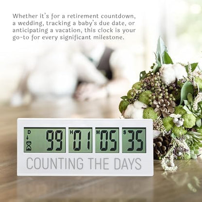 Countables Counting the Days Countdown Clock - Up to 999 Days LCD Digital Timer - Easy to Set & Read Reusable Count Down Timer for Retirement, Wedding, Christmas, Holiday,Baby Due Date,Birthday & More