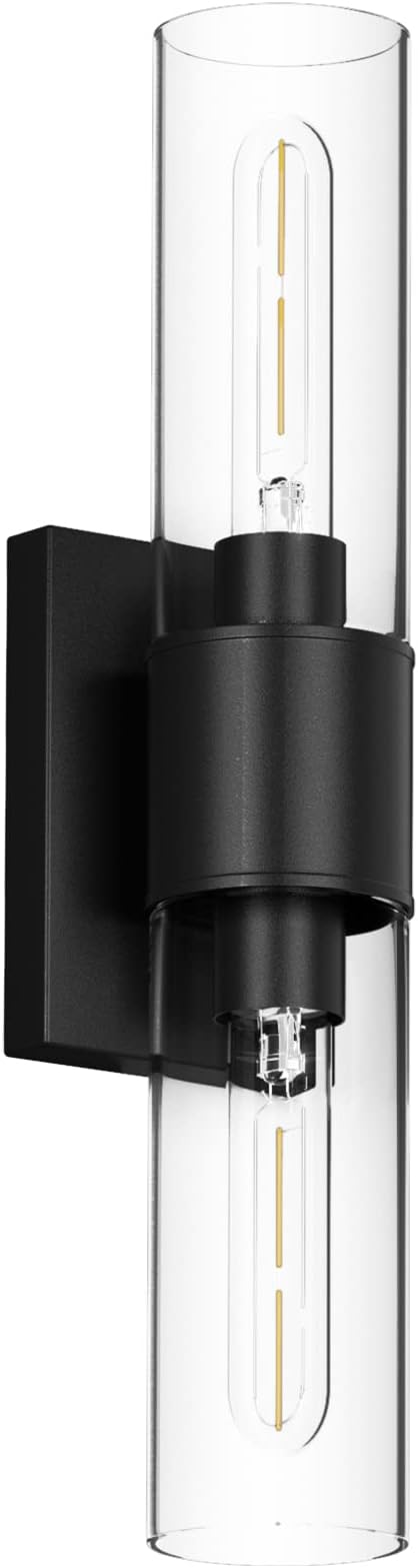 Tipace Black Bathroom Vanity Light Fixtures,Industrial Wall Sconces Clear Glass Wall Lights,Wall Lamp for Bathroom,Living Room, Bedroom,Hallway(Bulb not Include)