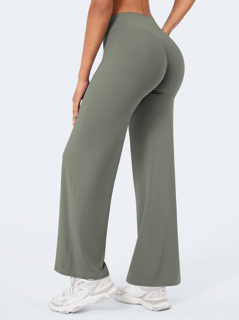 YEOREO Workout Leggings Womens No Front Seam Straight Leggings 29" High Waist Buttery Eddiy Gym Yoga Pants Gray Green S