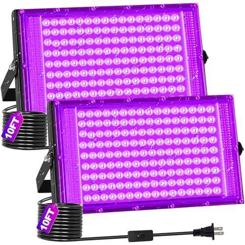 150W 2 Pack Black Lights IP66 Waterproof with Switch + Plug + 10FT Cord, Outdoor LED Blacklights for Neon Glow Party, Body Paint, Fluorescent Party, Stage, Halloween