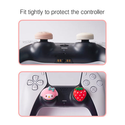 PERFECTSIGHT Cute Thumb Grip Caps for Switch 2 2025, PlayStation 4/5, PS5, PS4, Xbox Series X/S, Xbox One, Switch Pro Controller, 4PCS Kawaii Soft Rubber Analog Thumbsticks Joystick Cover, Strawberry