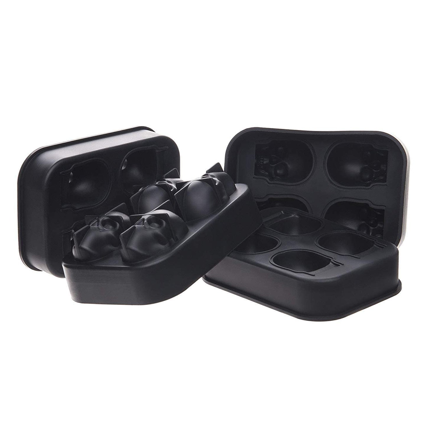 CHIYAN 3D Skull Silicone Ice Cube Mold - 2 Pack 1.9″ Easy Release Flexible Silicone Freezer Tray, Reusable Whiskey Ice Cubes Mold Skull for Party Cocktails Champagne and Drinks