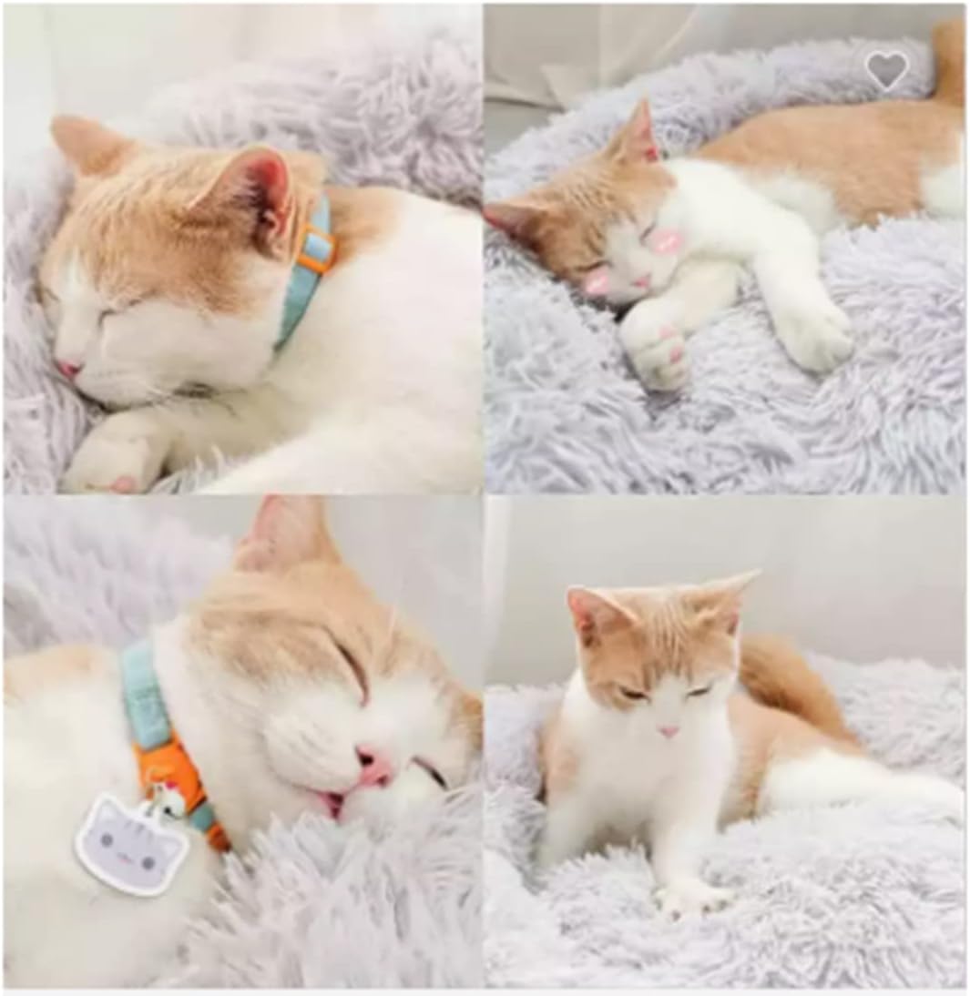 Cat Beds for Indoor Cats, 27 Inch Round Donut Washable Cat Bed, Fluffy Calming Self Warming Soft Donut Cuddler Cushion Pet Bed for Dogs and Kittens,Non-Slip (27 Inch, Light Grey)