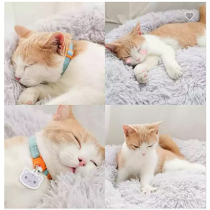 Cat Beds for Indoor Cats, 27 Inch Round Donut Washable Cat Bed, Fluffy Calming Self Warming Soft Donut Cuddler Cushion Pet Bed for Dogs and Kittens,Non-Slip (27 Inch, Light Grey)