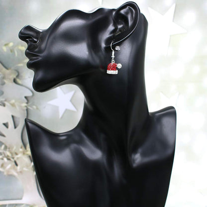 Christmas Dangle Earrings Holiday Party Drop Earrings Enamel Crystal Santa Claus Bell Hat Earring Cute Costume Jewelry Women (Christmas hat earring)