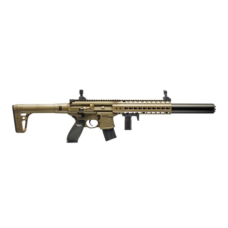 SIG SAUER MCX CO2-Powered Semi-Automatic .177 Caliber Pellet Air Rifle with Flip-Up Front & Rear Sights - 30rd Rapid Pellet Magazine Included - FDE