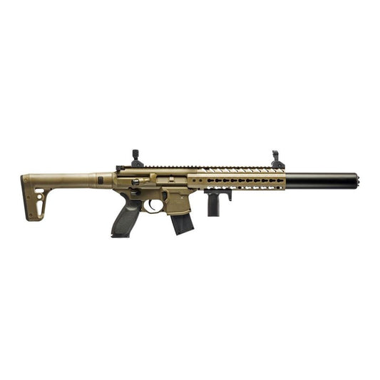 SIG SAUER MCX CO2-Powered Semi-Automatic .177 Caliber Pellet Air Rifle with Flip-Up Front & Rear Sights - 30rd Rapid Pellet Magazine Included - FDE