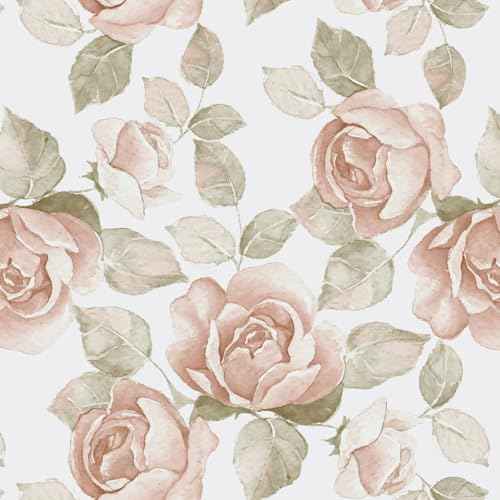 Ismoon 16.1"X118"Floral Wallpaper Peel and Stick Wallpaper Flower Contact Paper Vintage Light Pink Rose Leaf Design Removable Self-Adhesive Paper for Home Decoration Vinyl Film Roll