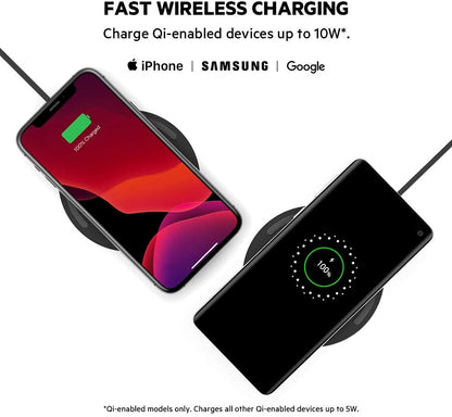 Belkin Quick Charge Wireless Charging Pad - 10W Qi-Certified Charger Pad for Apple iPhone, Samsung Galaxy, Pixel, Airpods Pro & More, Charge While Listening to Music, Streaming Videos - Black (No PSU)