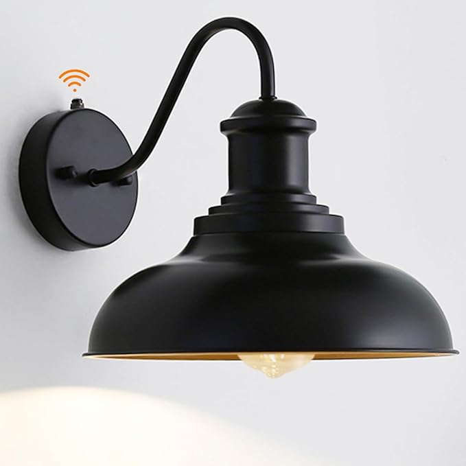 Dusk to Dawn Outdoor Lighting,12'' Diameter Large Black Barn Lights with Gooseneck,Exterior Farmhouse Wall Mounted Light,Vintage Outside Sconce,Anti-Rust Waterproof Porch Light for House Garage