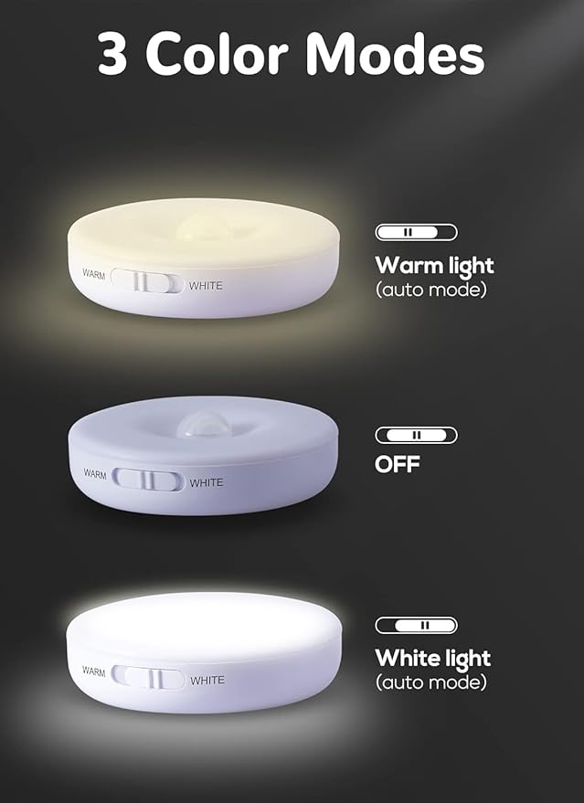 Homelist 6 Pack Motion Sensor Light Indoor, Rechargeable Puck Lights, Wireless Battery Operated Night Light for Closet, Hallway, Stairs, Kitchen with 2 Color Temperatures