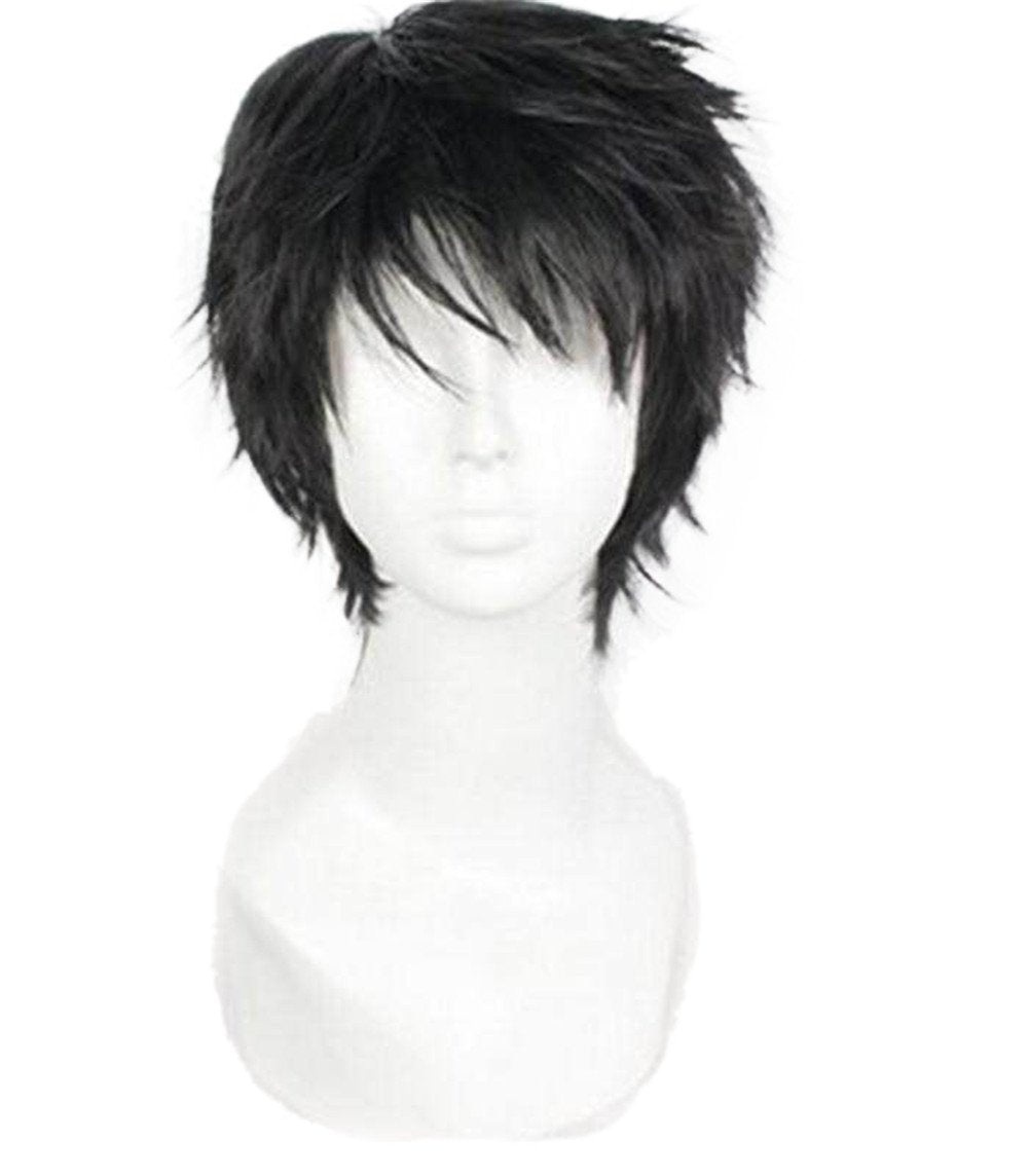 OYSRONG Men Short 11.81'' Black Curly Multifunction Fluffy Layered Frizzy Cosplay Heat Resistant Fibre Wig For Men