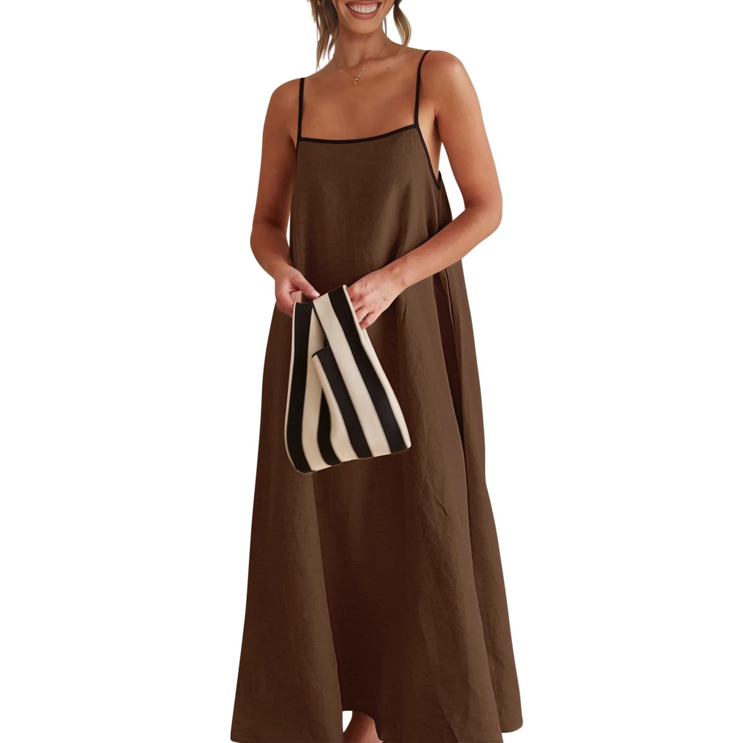Shy Velvet Women's 2025 Summer Linen Maxi Dress Contrast Spaghetti Strap Dress Backless Sleeveless Casual Party Beach Dresses