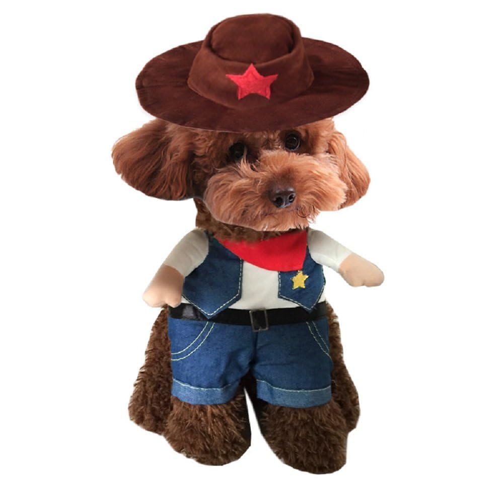 NACOCO Cowboy Costume with Hat for Cat and Small Dog - Halloween Clothes (Large) Blue