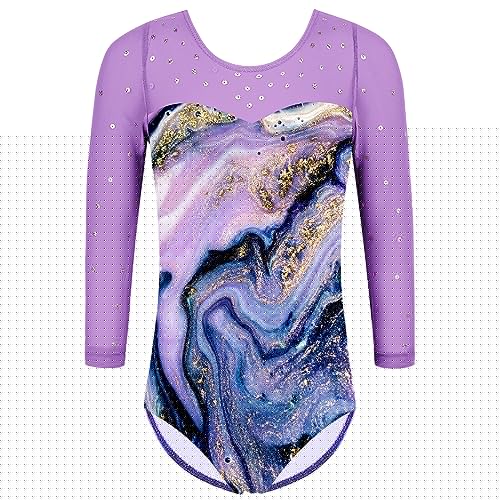 TFJH E Toddler Gymnastics Leotards for Girls Practice Outfits 3/4 Mesh Sleeve Ballet Dancewear Purple Agate 4A