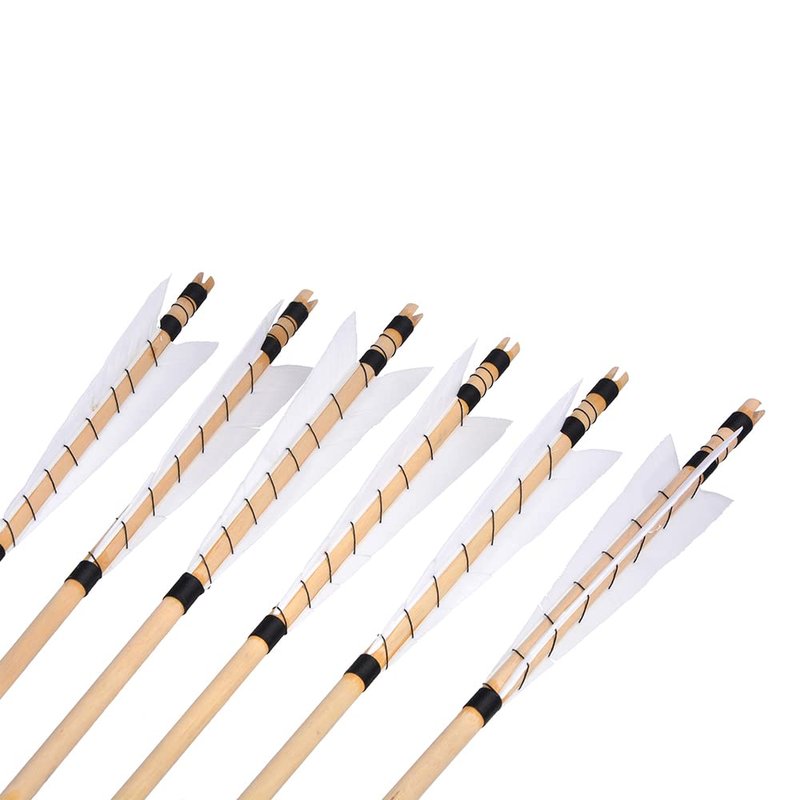 ZSHJGJR 32" Traditional Wooden Arrows Archery Hunting Arrows Wooden Arrow Shaft Arrows Practice Targeting with Turkey Feathers Fletching for Traditional Recurve Bow Longbow 6/12pcs (White, 12)