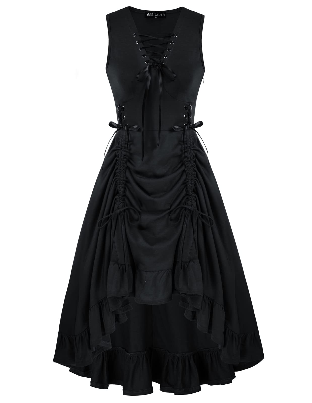 Black Goth Dress for Women Vintage Sleeveless Ruffle High Low Steampunk Dress Black XL