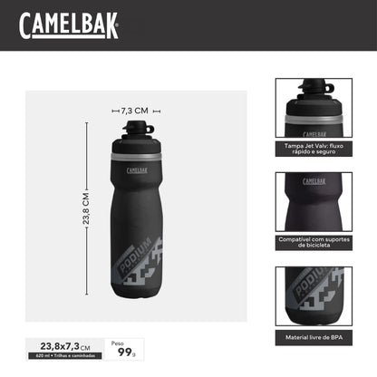 CamelBak Podium Dirt Series Chill Insulated Mountain Bike Squeeze Water Bottle Black, 21oz