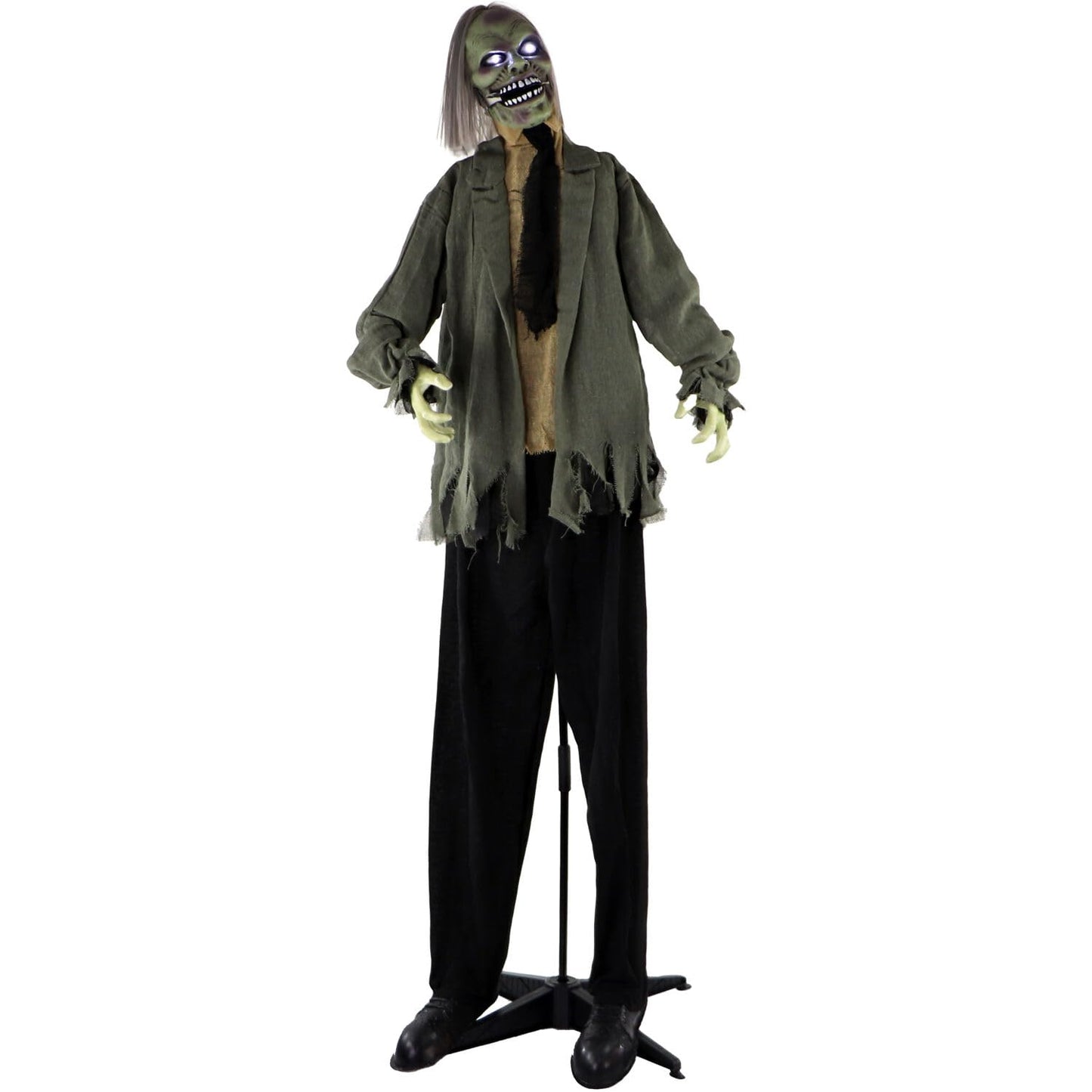 Haunted Hill Farm Life-Size Scary Talking Zombie Halloween Animatronic with Touch Activated Lights and Sound, Battery Operated Indoor or Covered Outdoor Halloween Decorations, Creepy Halloween Props