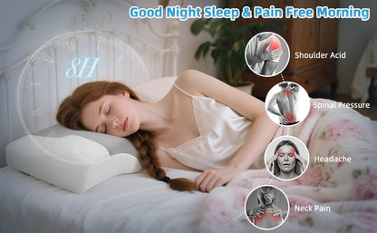 Memory Foam Contour pillow for Neck and Shoulder Pain-Ergonomic Orthopedic Cervical Support Pillow For Back and Stomach Sleepers