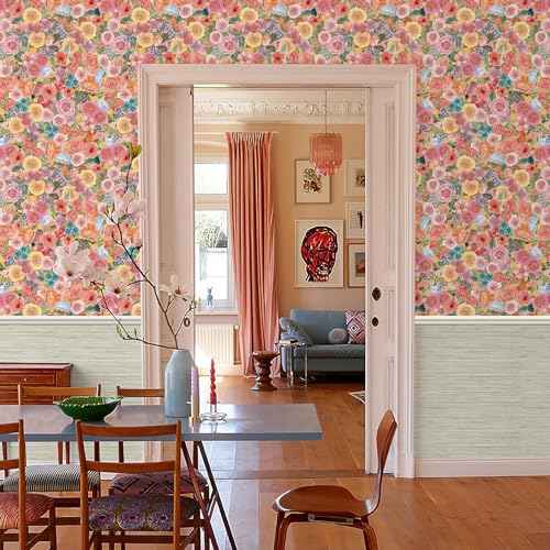 Simon&Siff Floral Peel and Stick Wallpaper 17.3"x80" Pink Watercolor Flowers Wall Murals Removable Wall Paper for Bedroom Bathroom Cabinet Renter Friendly
