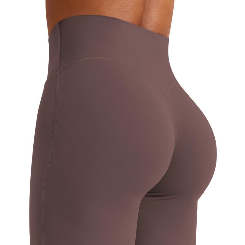 YEOREO Workout Leggings Womens No Front Seam Straight Leggings 33" High Waist Buttery Eddiy Gym Yoga Pants Plum Brown M