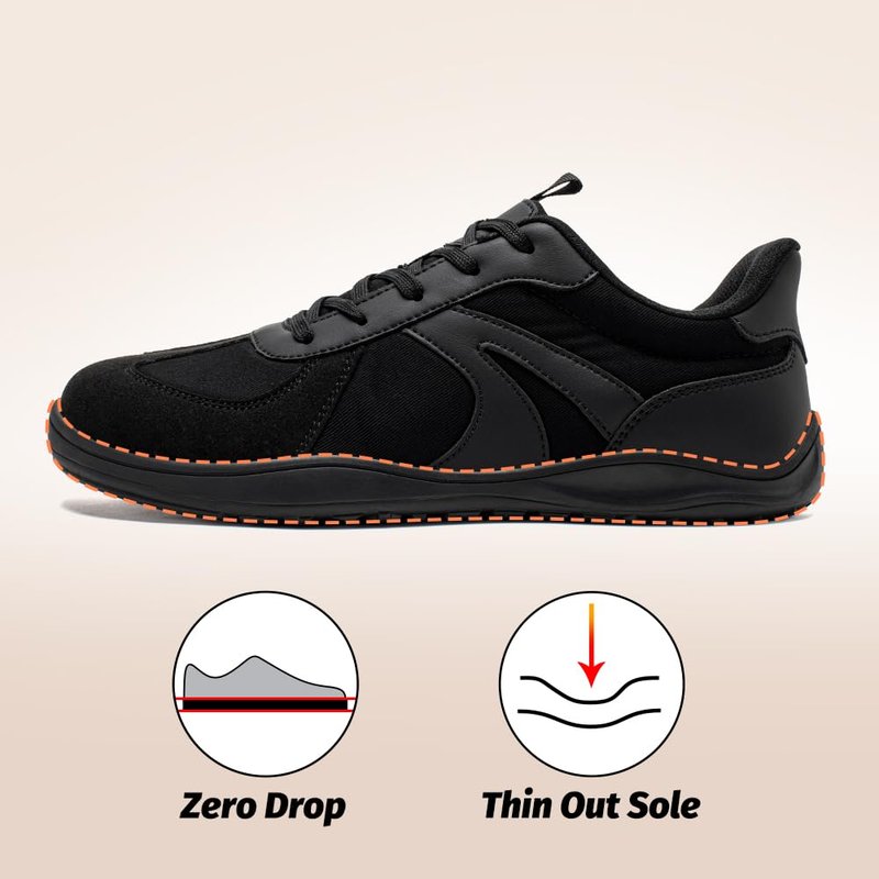 HOBIBEAR Wide Barefoot Shoes Women Hands Free Lace Up Retro Casual Classic Fashion Sneakers Minimalist Zero Drop Shoes All Black