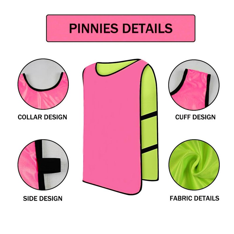 Saaifuu 12 Pack Reversible Numbered Pinnies, Double Sided Scrimmage Vest,Team Practice Jerseys for Kids and Adult(Pink/Neon Green, XL)
