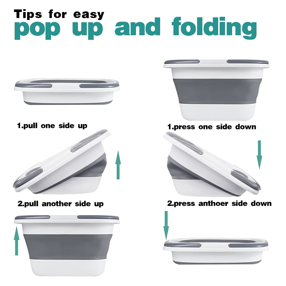 Goderewild 2 Pack Large Collapsible Mop Bucket 4.2 Gallon(16L) with Handle for House Cleaning, Space Saving Outdoor Multiuse Foldable Water Pail for Camping, Fishing, RV(2, Grey)