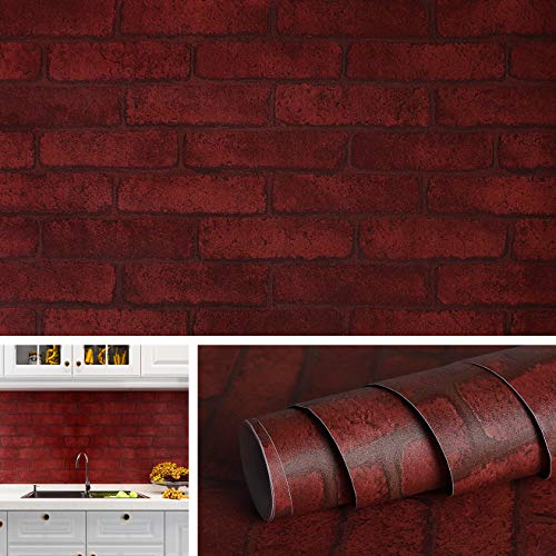 Livelynine Brick Contact Paper Red Brick Wallpaper Peel and Stick Faux Brick Wall Paper Roll Burgundy Wallpaper for Kitchen Backsplash Fireplace Walls Chimney Backdrop Christmas Vinyl Wrap 15.8x78.8