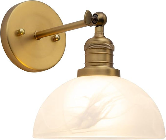 1-Light Vintage Wall Sconce Light with Milk White Glass Shade, Rustic Indoor Wall Mounted Lamp for Bedroom Vanity Bathroom Living Room Over Kitchen Sink