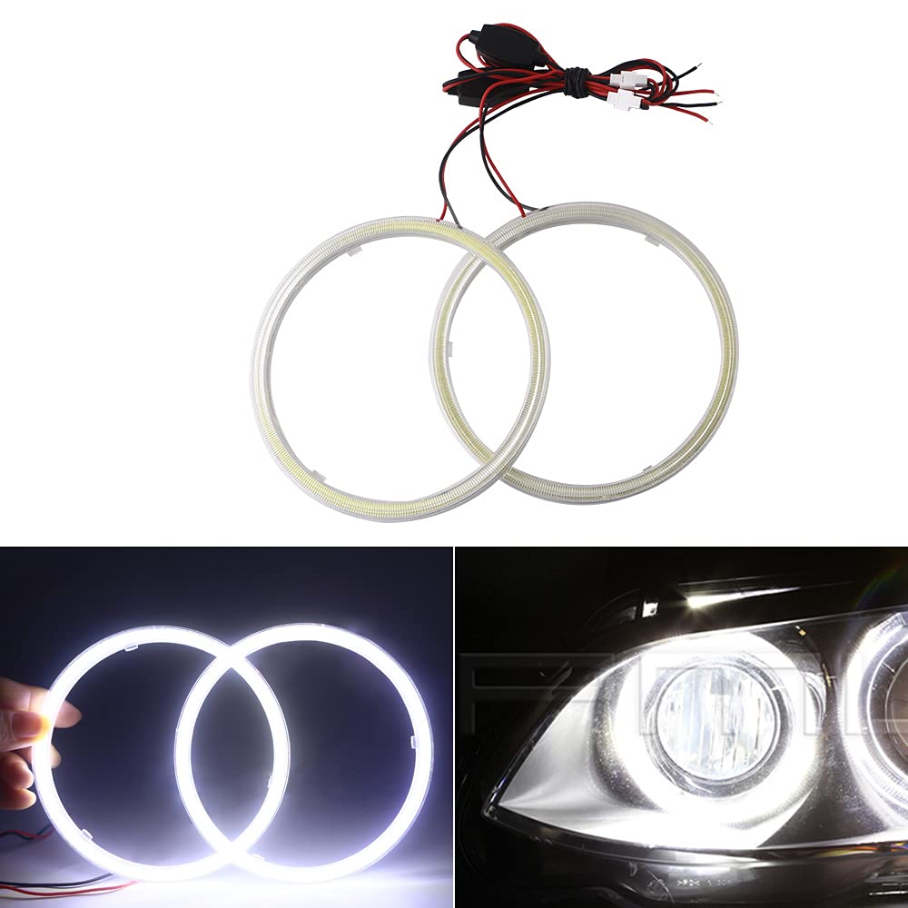 Qasim 1-Pair White 120MM 93SMD COB LED Halo Ring Angel Eyes Led Headlight Warning Light with lampshade Cover 12V 24V