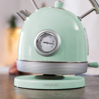Cecotec ThermoSense 01483 Electric Kettle 420 Light Green. 1.8 Litre Capacity, 2200 W, Temperature Measurement, Base 360 Degrees, Stainless Steel, Vintage Style, Green