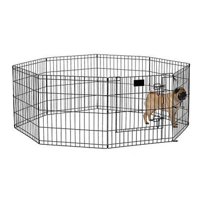 MidWest Homes for Pets Folding Metal Dog Exercise Pen and Pet Playpen with Door, Includes Grounding Stakes and Provides 1.5 Meters of Play Space, 61 cm Tall, Black E-Coated, 550-24DR