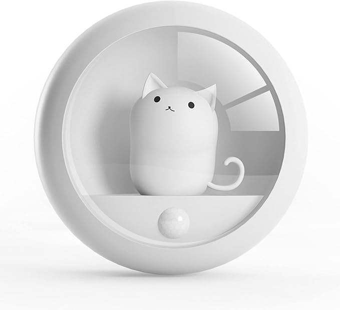 Attivolife Cat Magnetic Motion Sensor Light, Rechargeable Locker Night Lamp Dimmable, Warm White LED, Bedroom Hallway Stair Bathroom Kitchen