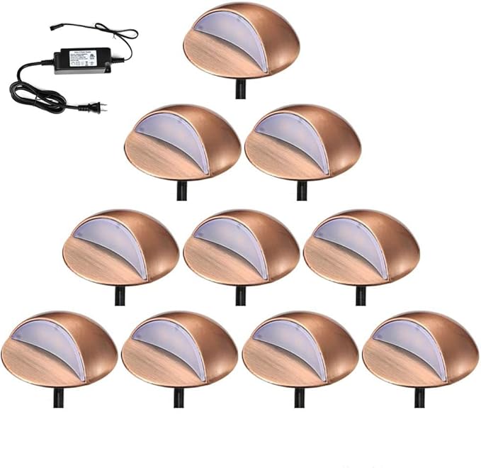 LED Deck Lights Kit, Pack of 10 Low Voltage LED Step Stair Lights Φ1.97 Outdoor Garden Yard Decoration Lamp Recessed Landscape Pathway Step Stair Cold White LED Lighting, Bronze
