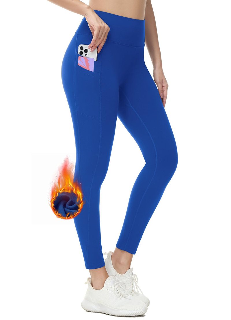 baleaf Fleece Lined Leggings Women Water Resistant 25" Petite Winter Warm Legging Thermal Running Tights Yoga Hiking Pants Blue L