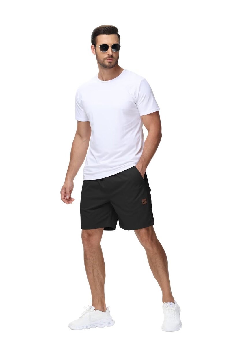 Yundobop Men's Casual 7 Inch Shorts Twill Drawstring Summer Beach Stretch Golf Shorts with Zipper Pockets Black 38