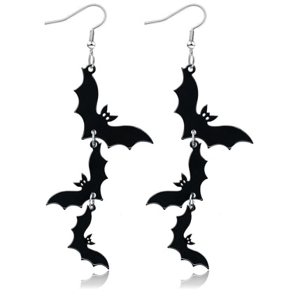 Mintolex Acrylic Halloween Earrings Black Skull Bat Drop Dangle Earrings for Women Fun Cute Spooky Halloween Holiday Costume Jewelry, Bat