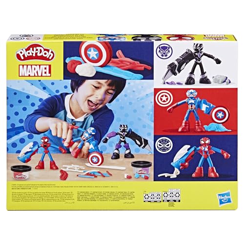 Play-Doh Marvel Hero Adventure Playset, 3 Marvel Action Figures with Wearable Tools, Black Panther, Captain America & Spider-Man Imagination Toys for Boys and Girls Ages 4 and Up