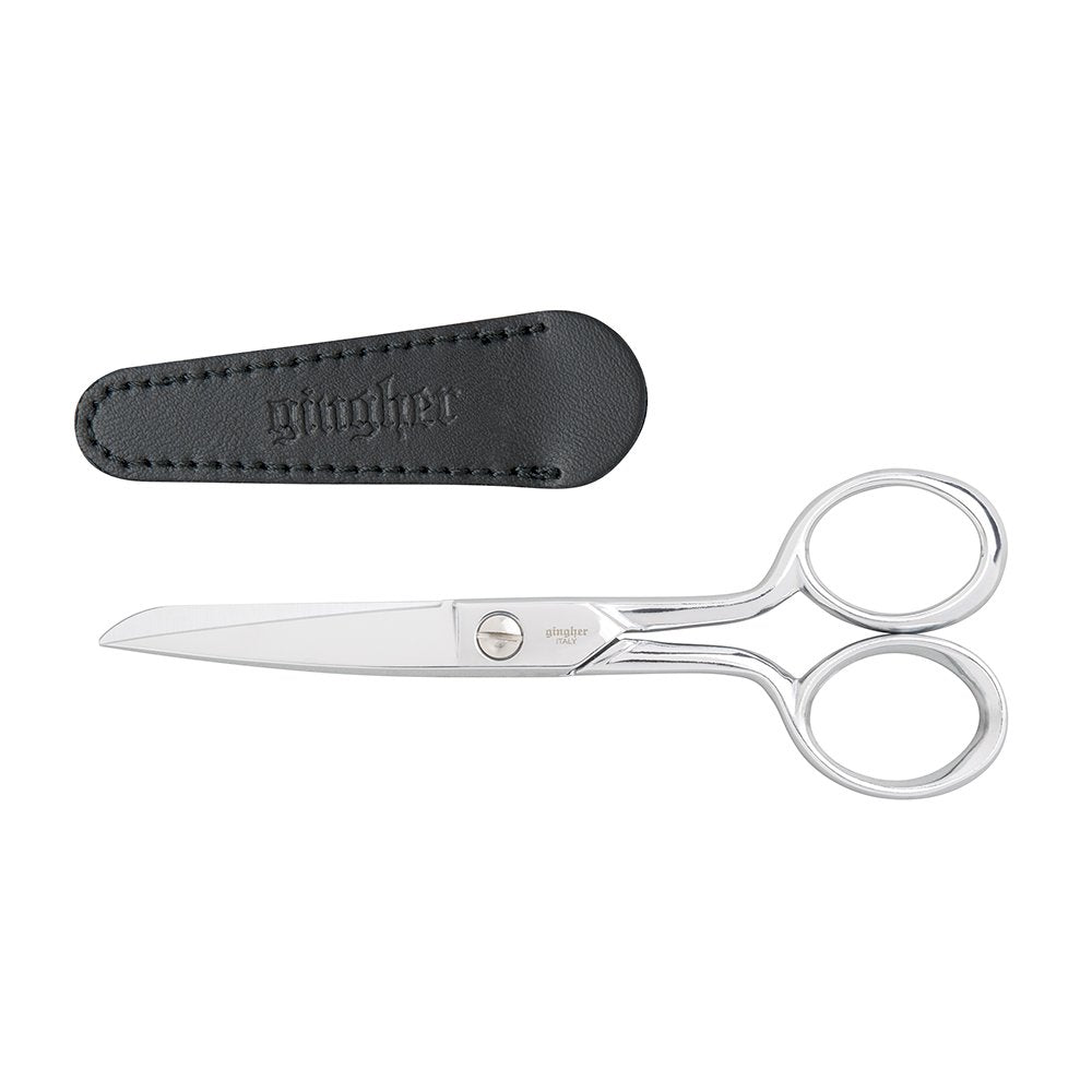 Gingher 5" Fabric Scissors, Premium Forged Steel Fabric Shears, Sharp Knife Edge Sewing Scissors for Cutting Cloth with Protective Sheath, Ambidextrous Design