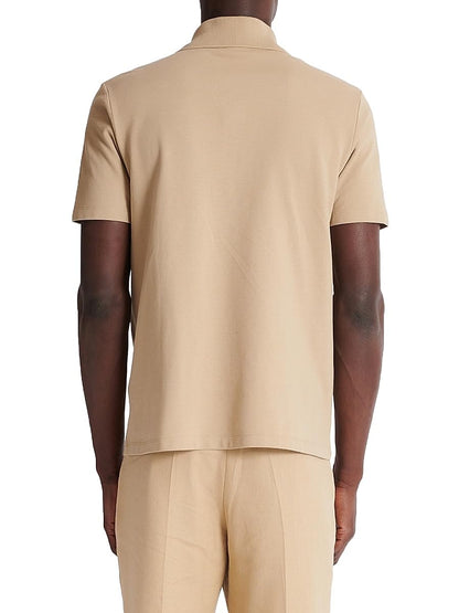 Balmain, Logo-Embroidered Cotton Quarter-Zip Polo Shirt, Small, Camel Blanc